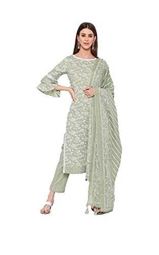 Kurta-Set für Damen mit Dupatta, Partykleidung, indisches Designer-Kleid, Kurti-Top, Tunika, Kurta mit Palazzos-Hose, Grün-4, XX-Large von Vastraghar