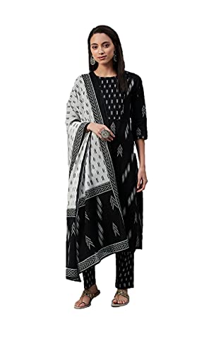 Kurtis Set für Damen mit Dupatta, Partykleidung, indisches Designer, Kurti-Kleid, Top, Tunika, Kurta mit Hose, Palazzo-Set, Schwarz und Weiß, XXX-Large von Vastraghar