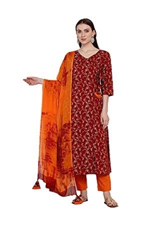 Kurtis Set für Damen mit Dupatta, Partykleidung, indisches Designer, Kurti-Kleid, Top, Tunika, Kurta mit Hose, Palazzo-Set, Kastanienbraun, XXX-Large von Vastraghar