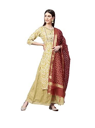 Kurtis-Set für Damen mit Dupatta Partykleidung Indische Designer Kurti Kleider Top Tunika Kurta mit Hose Palazzos Set, Gelb & Off-White, 3XL von Vastraghar