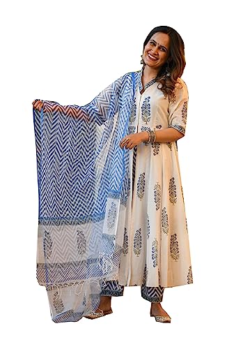 Kurtis Set für Frauen Tunika Tops Baumwolle oder Rayon Kurta mit Palazzo Hose Indische Partykleidung, Cremeweiß, XX-Large von Vastraghar