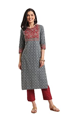 Vastraghar Kurtis für Damen, Partykleidung, indische Tunika, Oberteil, Baumwolle oder Viskose, Kurti, bereit zum Tragen, blau / schwarz, Medium Vastraghar Kurtis für Damen, Partykleidung, indische Tunika, Oberteil, Baumwolle oder Viskose, Kurti, bereit zum Tragen, blau / schwarz, Medium von Vastraghar