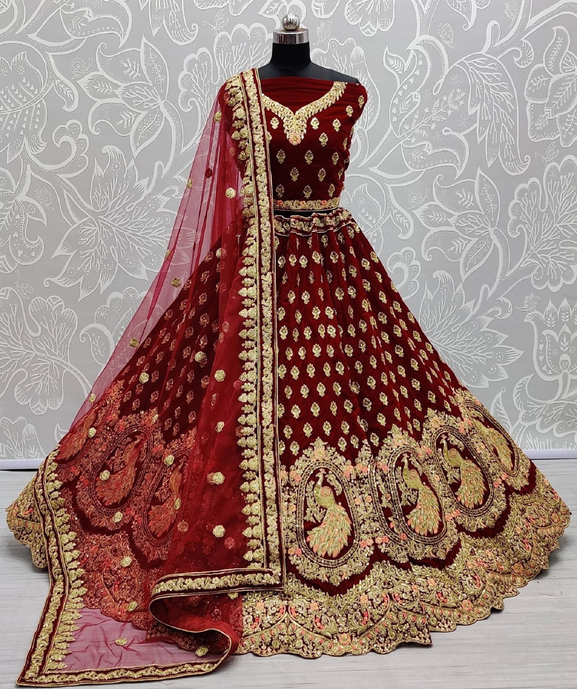 Maroon Braut Lehenga Choli Ready To Wear Mit Dupatta Hochzeit Stickerei von Vastrawear18