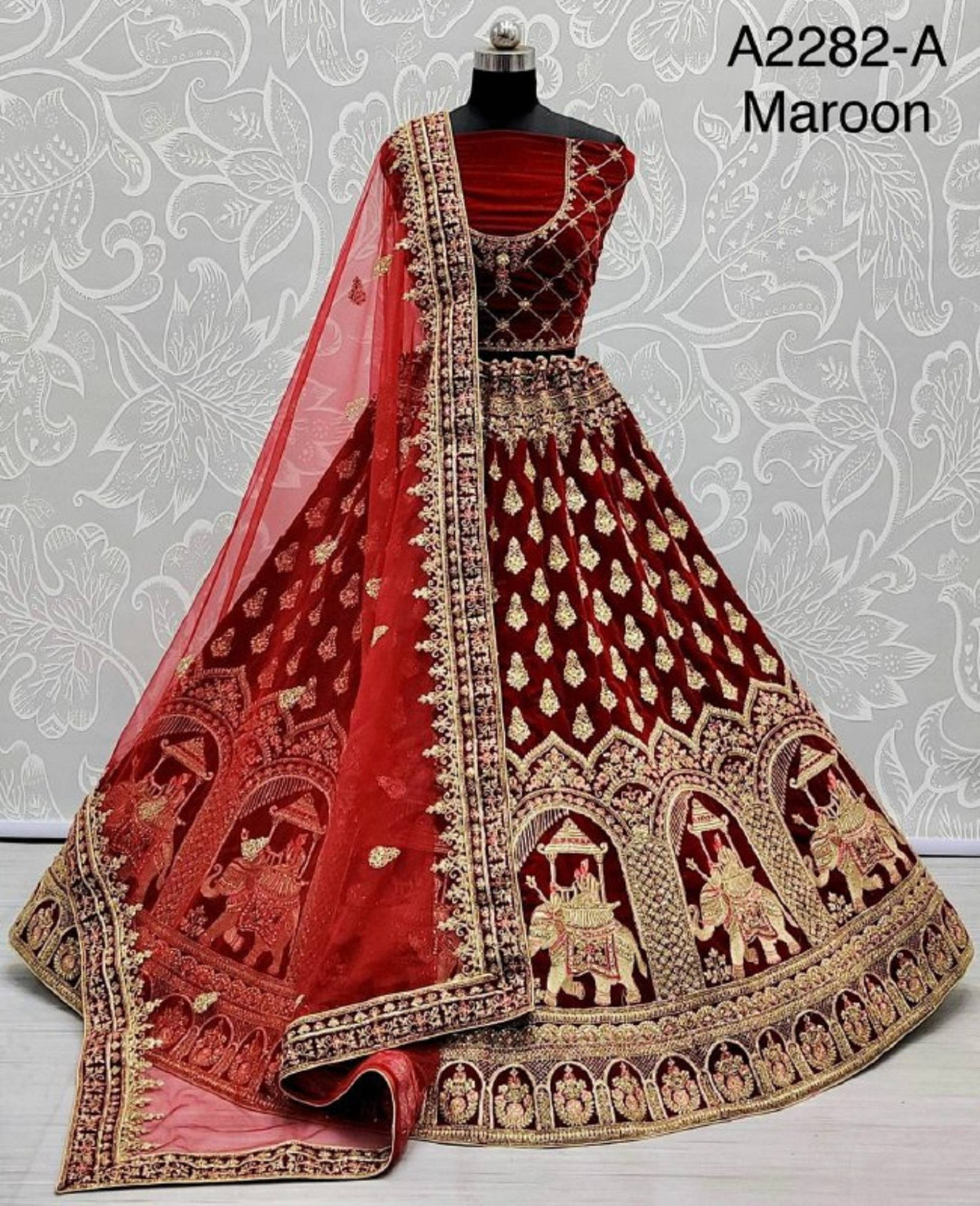 Maroon Bridal Lehenga Choli Ready To Wear Mit Maßanfertigung Hochzeit Braut Stickerei von Vastrawear18