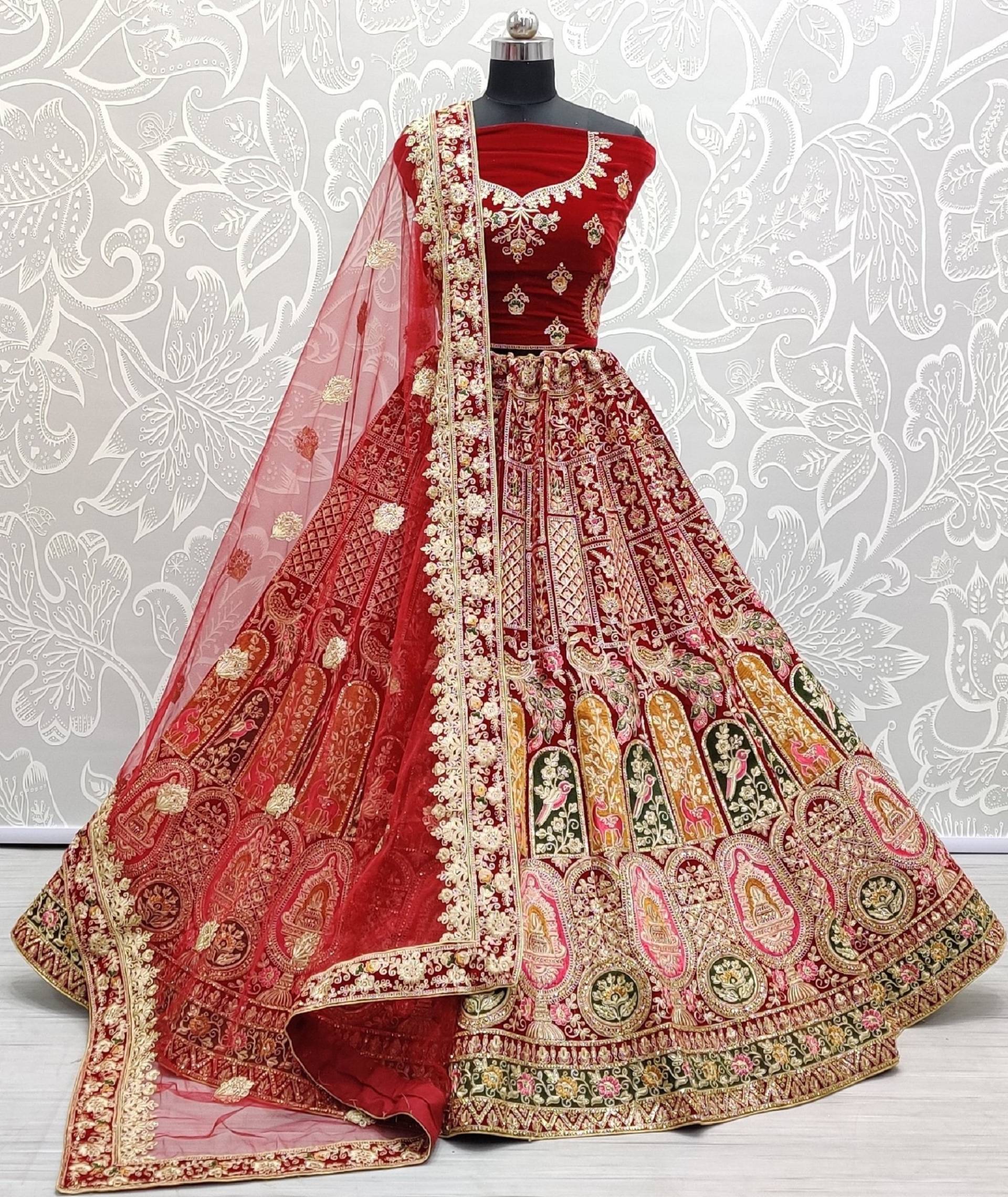 Rote Braut Lehenga Choli Ready To Wear Mit Dupatta Hochzeit Stickerei von Vastrawear18