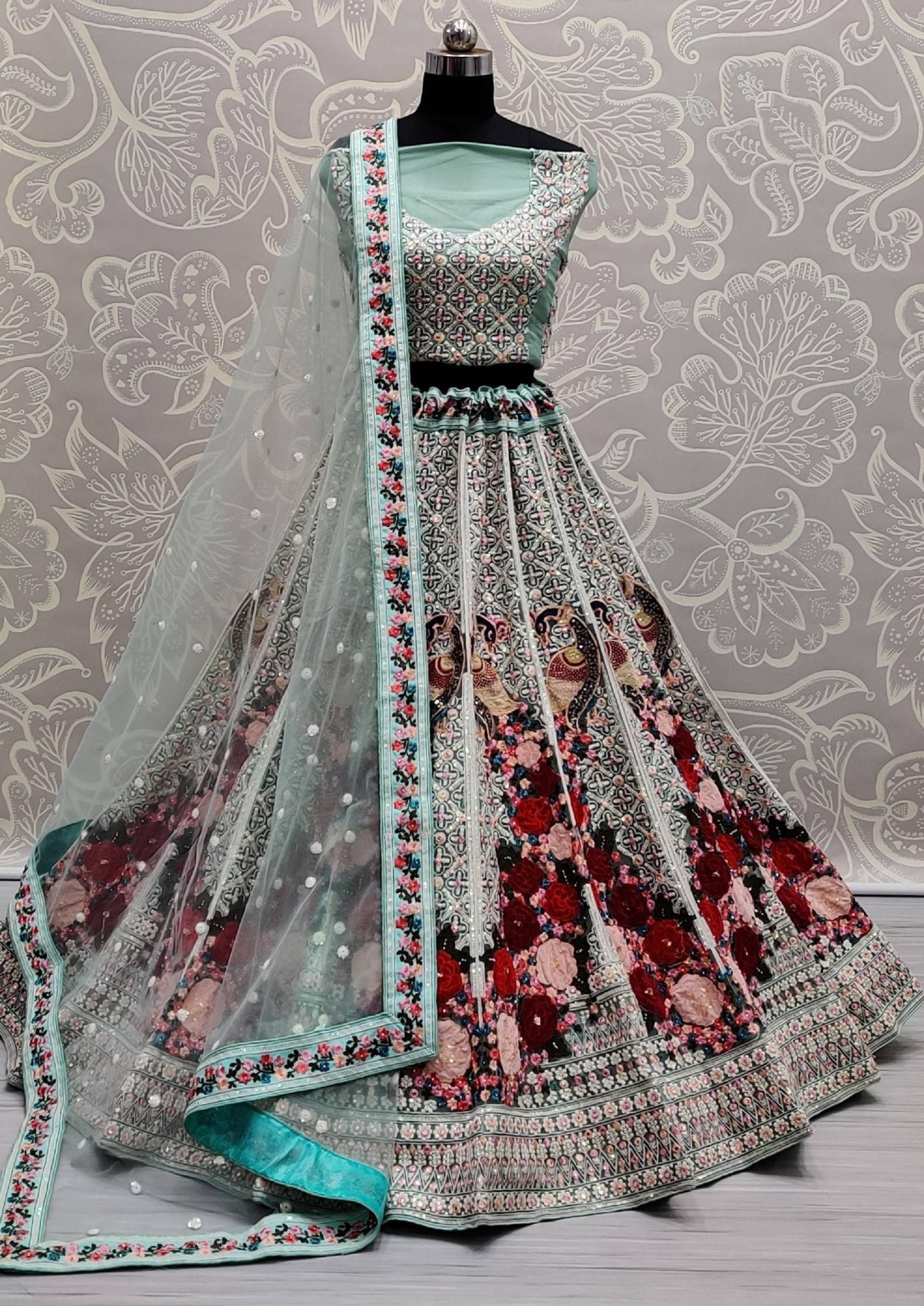 Sky Blue Braut Lehenga Choli Ready To Wear Hochzeit Mit Stickerei Handmade von Vastrawear18