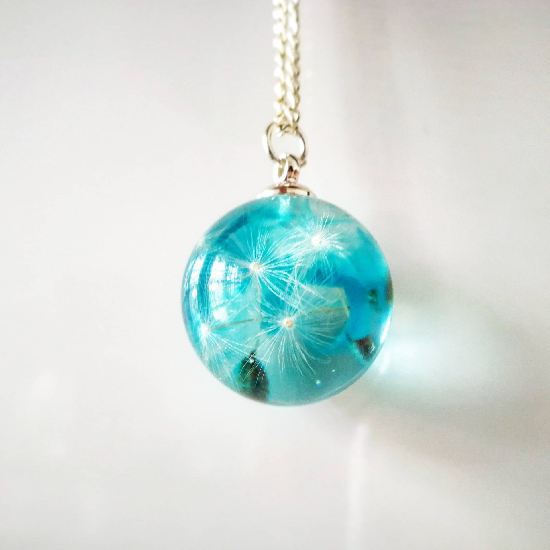 Blaue Pusteblumen Halskette Sterling Silber Plated Mini Terrarium von VasyaBoutique