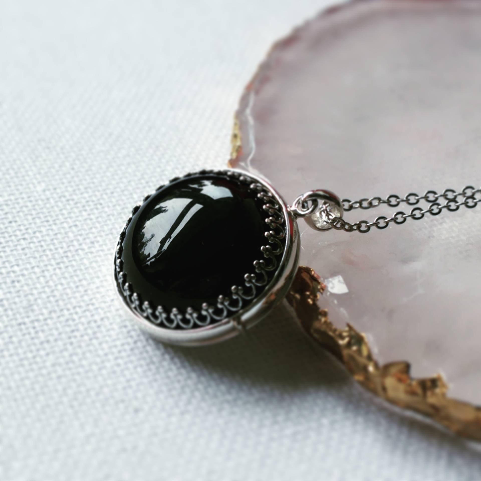 sterling Silber, Onyx Medaillon, Foto Edelstein Andenken Schmuck, Personalisierte Schmuck von VasyaBoutique