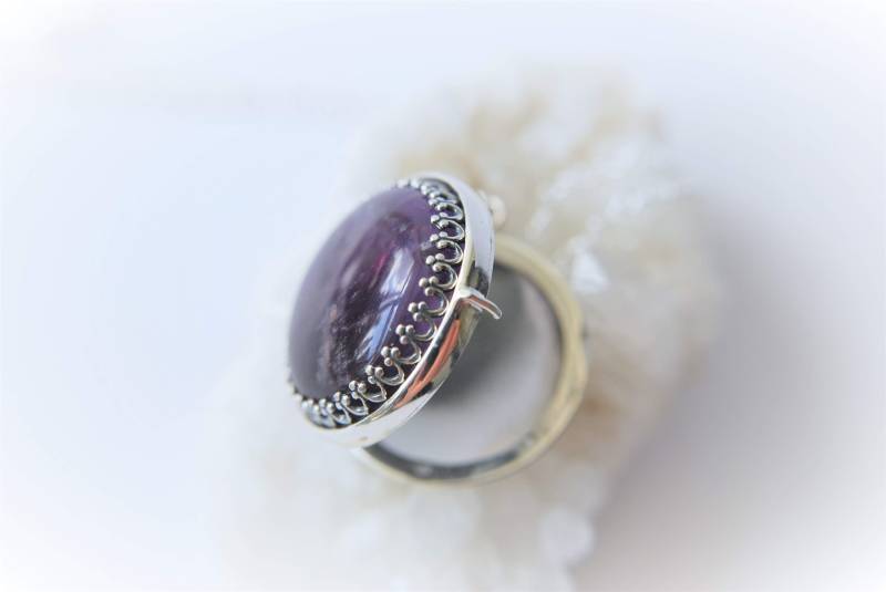 sterling Silber Amethyst Medaillon Edelstein-Foto-Medaillon von VasyaBoutique