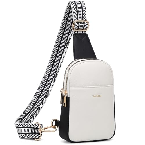 VATAN Kleine Schultertasche Damen Crossbody Bauchtaschen Leder Crossbody Taschen für Frauen, A-Schwarz mit Weiß, Bauchtasche Umhängetaschen Damen Trendy von Vatan