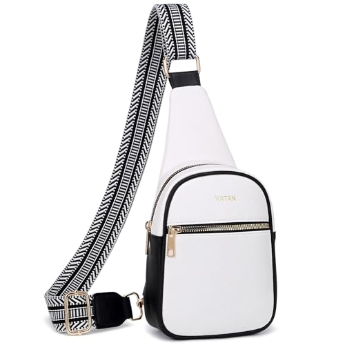 VATAN Kleine Schultertasche Damen Crossbody Bauchtaschen Leder Crossbody Taschen für Frauen, C-Schwarz mit Weiß, Bauchtasche Umhängetaschen Damen Trendy von Vatan