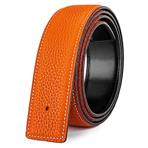 Vatee's Damen/Herren Echtleder Ersatz-Gürtel ohne Schnalle 3,8 cm breit, 154: Orange, EU80: 95cm(fit waist 26-28) Wide 32mm von Vatee's