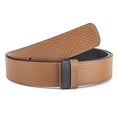 Vatee's Herren Echtleder Wendbares Gürtel ohne Schnalle Ersatz Gürtelriemen 34mm Breit 110cm Lang Erde Gelb & Schwarz von Vatee's