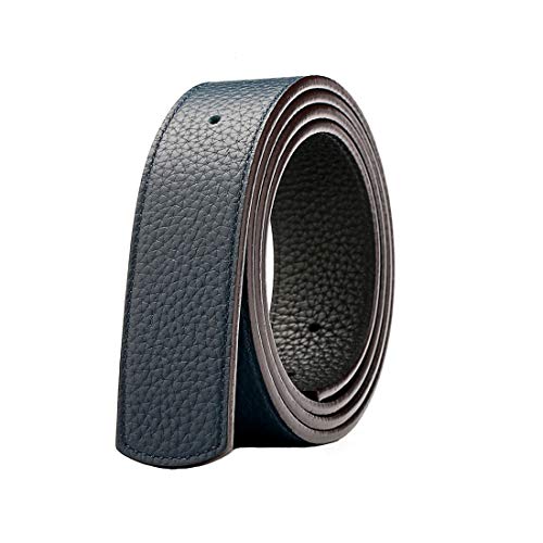 Vatee's Herren Echtleder Wendbares Gürtel ohne Schnalle Ersatz Gürtelriemen 34mm Breit 120cm Lang Blau & Schwarz von Vatee's