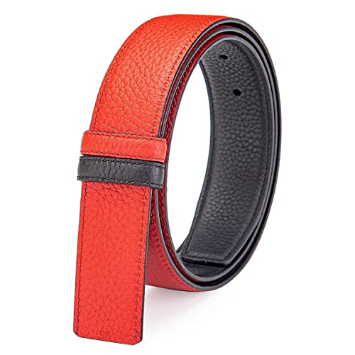 Vatee's Herren Echtleder Wendbares Gürtel ohne Schnalle Ersatz Gürtelriemen 34mm Breit 120cm Lang Rot & Schwarz von Vatee's