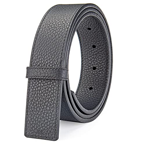 Vatee's Herren Echtleder Wendbares Gürtel ohne Schnalle Ersatz Gürtelriemen 34mm Breit 125cm Lang Schwarz & Schwarz von Vatee's