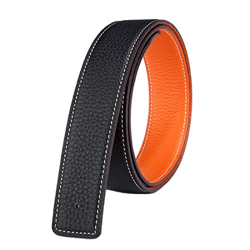 Vatee's Wendbare Echtledergürtel für Männer/Frauen Ersatzgurt ohne Schnalle 32mm breit 100cm lang Schwarz & Orange von Vatee's