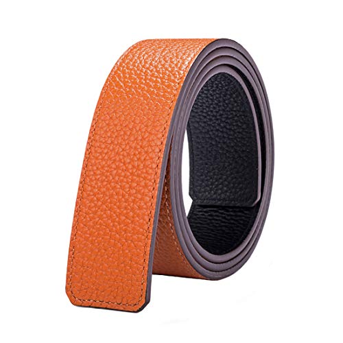 Vatee's Wendbare Echtledergürtel für Männer/Frauen Ersatzgurt ohne Schnalle 38mm breit 110cm lang Schwarz & Orange von Vatee's