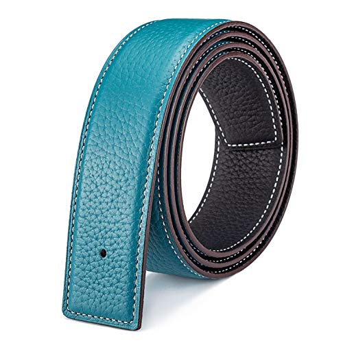 Vatee's Wendbare Echtledergürtel für Männer/Frauen Ersatzgurt ohne Schnalle 38mm breit 125cm lang Hellblau & Schwarz von Vatee's