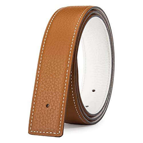Vatee's Wendbare Echtledergürtel für Männer/Frauen Ersatzgurt ohne Schnalle 38mm breit 125cm lang Weiß & Erde Gelb von Vatee's