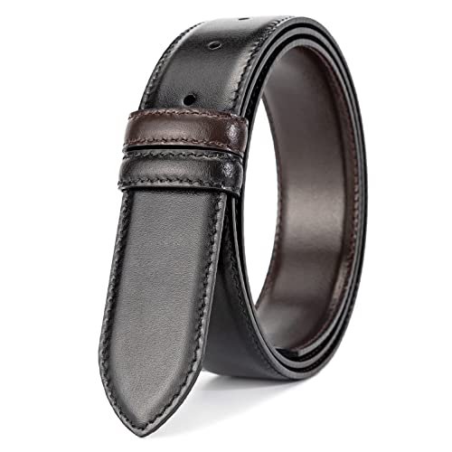 Vatee's Wendbare Echtledergürtel ohne Schnalle für Herren Ersatzgurtband 34mm breit 120cm lang Schwarz & Braun von Vatee's