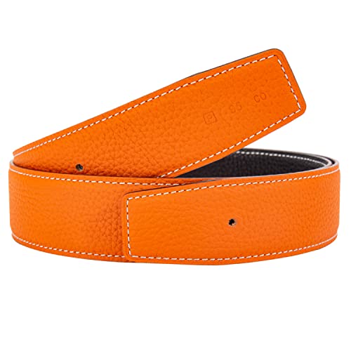 Vatee's Wendbares Echtleder für Männer/Frauen ohne Gürtelschnalle 38mm Breit 110cm Lang Schwarz & Orange von Vatee's