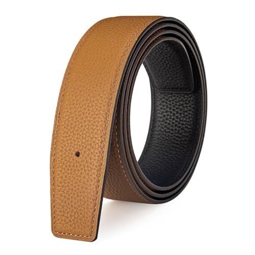 Vatee's Wendbares Echtleder für Männer/Frauen ohne Gürtelschnalle 38mm Breit 125cm Lang Erde Gelb & Schwarz von Vatee's