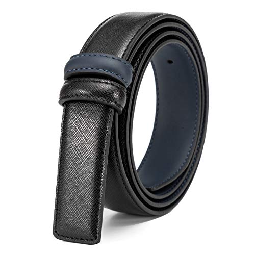 Vatee's Wendegürtel aus echtem Leder ohne Schnalle für Männer/Frauen Ersatzgurtriemen 29mm breit 120cm lang Schwarz & Blau von Vatee's