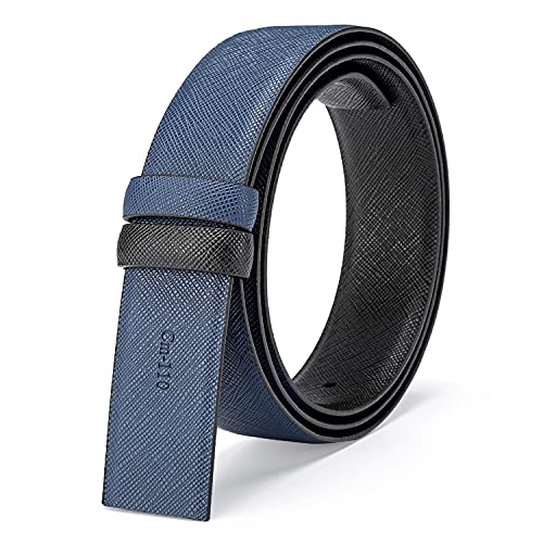 Vatee's Wendegürtel aus echtem Leder ohne Schnalle für Männer Ersatzgurtriemen 34mm breit 110cm lang Blau & Schwarz von Vatee's