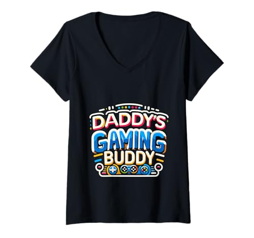 Damen Daddy's Gaming Buddy Junger Teamkollege -Spieler |- T-Shirt mit V-Ausschnitt Damen Daddy's Gaming Buddy Junger Teamkollege -Spieler |- T-Shirt mit V-Ausschnitt von Vater-Kind-Gaming-Team