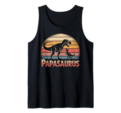 Herren Papasaurus Dino Vater Retro Lustiges Dinosaurier Vatertag Tank Top von Vater Tochter Sohn Geschenke Vatertag Muttertag