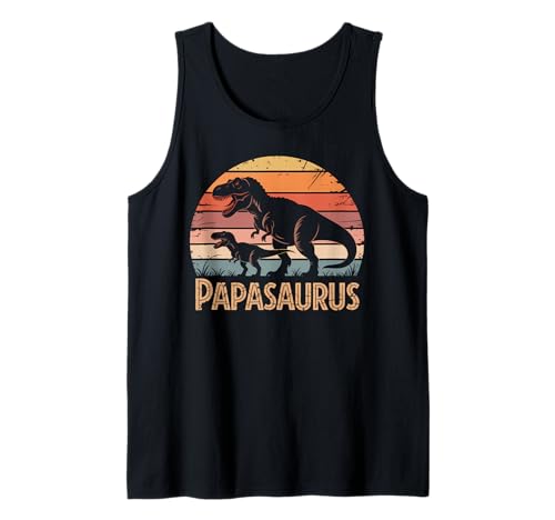 Herren Papasaurus Dino Vater Retro Sonnenuntergang Lustig Vatertag Tank Top von Vater Tochter Sohn Geschenke Vatertag Muttertag