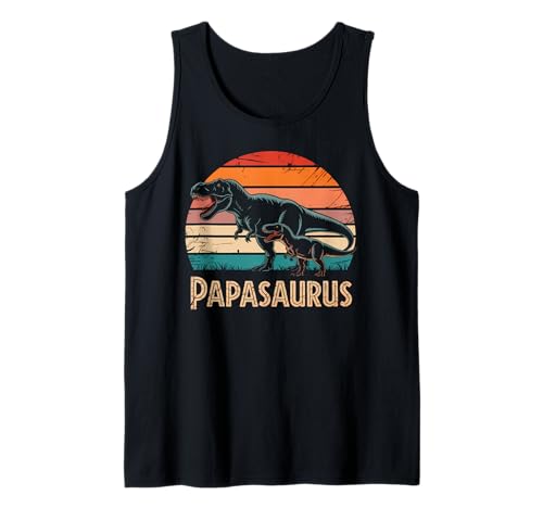 Herren Papasaurus Tyrannosaurus Rex Papa Dino Vater Retro Vatertag Tank Top von Vater Tochter Sohn Geschenke Vatertag Muttertag
