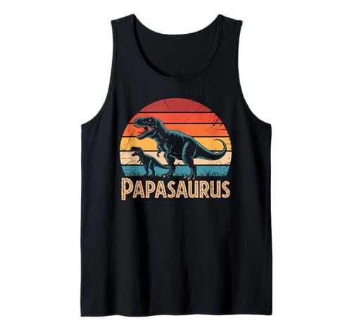 Herren Papasaurus Tyrannosaurus Rex Vater Retro Dino Vatertag Tank Top von Vater Tochter Sohn Geschenke Vatertag Muttertag