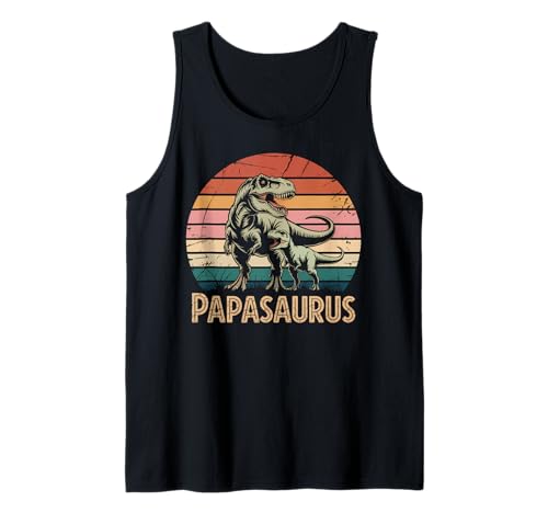 Herren Retro Papasaurus Tyrannosaurus Rex Papa Dino Vater Vatertag Tank Top von Vater Tochter Sohn Geschenke Vatertag Muttertag
