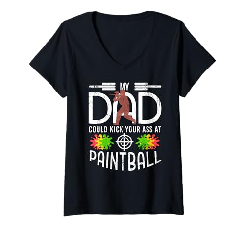 Damen Mein Papa dominiert das Paintball-Feld wie EIN Profi T-Shirt mit V-Ausschnitt von Vater Witziger Taktikheld