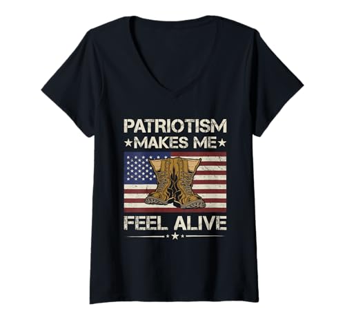 Damen America Patriotismus Makes Me Feel Alive Army Veteran T-Shirt mit V-Ausschnitt von Vaterans Day Father's Day US Flag Vet Present