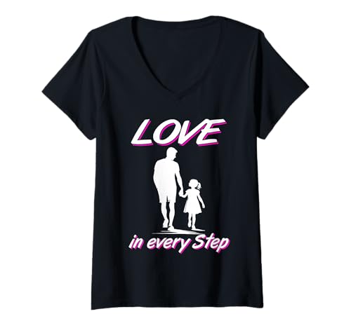 Damen Vater-Tochter Bindung Liebevolle Familien Liebe Vatertag T-Shirt mit V-Ausschnitt von Vatertag Papa Papi Geschenkidee Familie Liebe