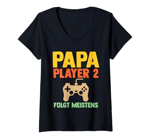 Damen Vater Team Papa T-Shirt mit V-Ausschnitt von Vatertag Papakind Papa