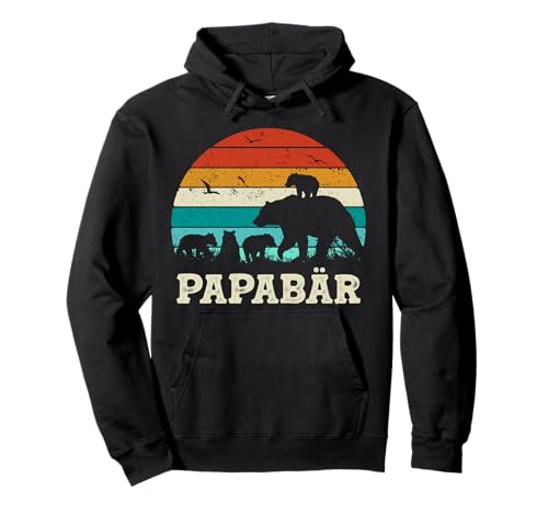 Retro Vater Baby Sohn Tochter Vier Kinder Vatertag Bär Papa Pullover Hoodie Retro Vater Baby Sohn Tochter Vier Kinder Vatertag Bär Papa Pullover Hoodie von Vatertagsgeschenk Geburtstag Bester Papa Geschenk
