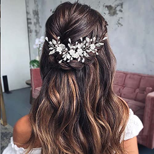 Vatocu Blume Braut Hochzeit Haar Rebe Silber Kristall Kopfschmuck Perle Braut Haarschmuck für Frauen und Mädchen von Vatocu