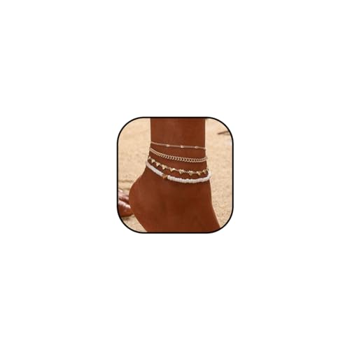 Vatocu Boho Layered Gold Fußkettchen Herz Perlen Fussketten Armbänder 4 Stück Strand Fußketten für Frauen von Vatocu