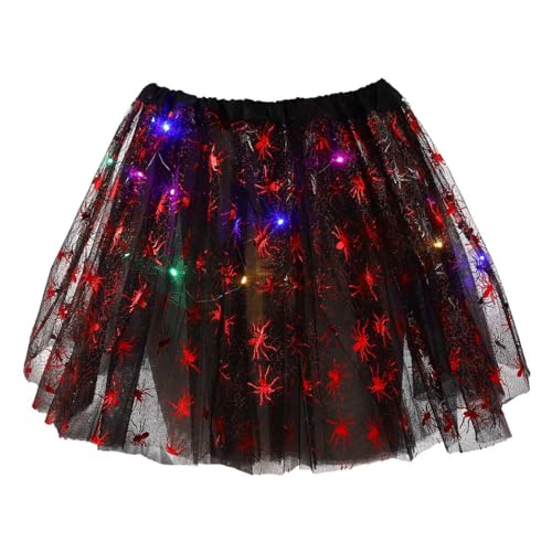 Vatocu Damen Halloween LED Tutu Rock Leuchtende Tutus Spinnennetz Mehrlagiger Tüll Ballett TanzrockTag der Toten Partykostüm für Damen und Mädchen (Schwarz und Rot) von Vatocu