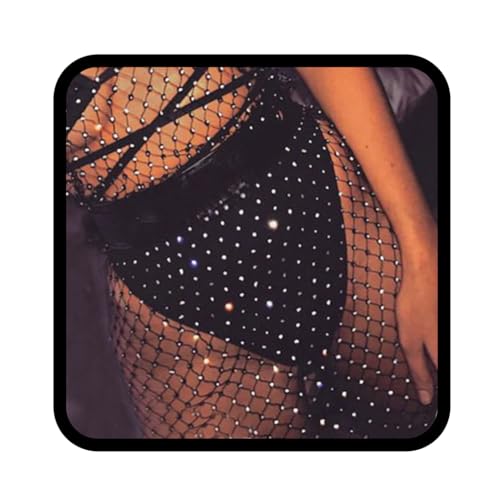 Vatocu Damen Mesh Strass Rock Crystal Fischnetz Rock Durchsichtiger Rock Sexy Rock Glitzernde Rave Outfit Festival für Frauen von Vatocu