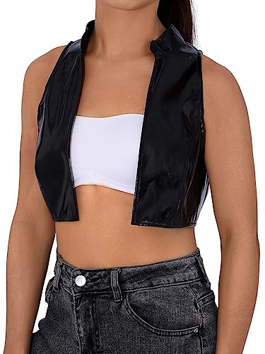 Vatocu Damen-Weste Lederweste vorne offen ärmellos Hippie-Crop-Jacke Strickjacke weiblich Motorrad-Biker-Weste (as3, alpha, l, regular, regular) (as3, alpha, l, regular, regular) von Vatocu