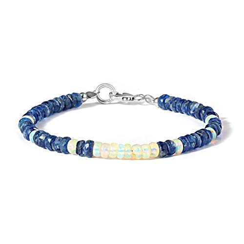 Äthiopisches Feueropal-Armband Welo Opal Silber Armband Weiß Opal Armband Echt Kyanit Armband Rondelle Facettiert Kyanit Schmuck, Stein von Vatslacreations