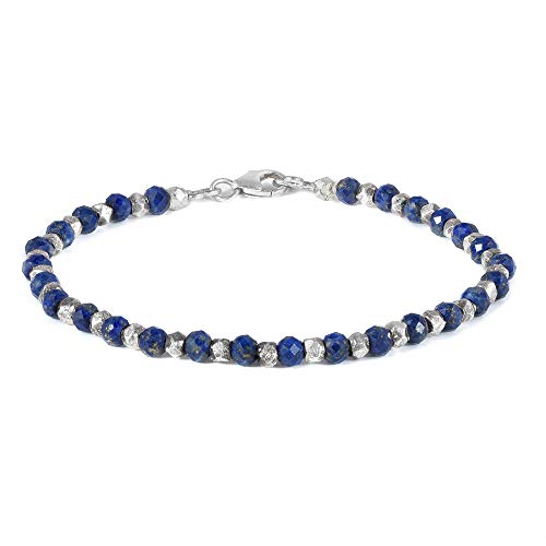 Echtes Lapislazuli-Armband, 925er-Sterlingsilber, facettierte Perlen, handgefertigtes Lapislazuli-Armband, Lapislazuli-Schmuck, 20 cm, Stein von Vatslacreations