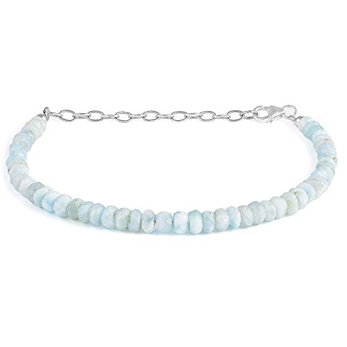 Larimar-Armband, 925er Sterlingsilber, zierliches Geburtsstein-Armband, winziger Edelstein-Armband, minimalistischer Geburtssteinschmuck, Larimar-Perlenschmuck von Vatslacreations