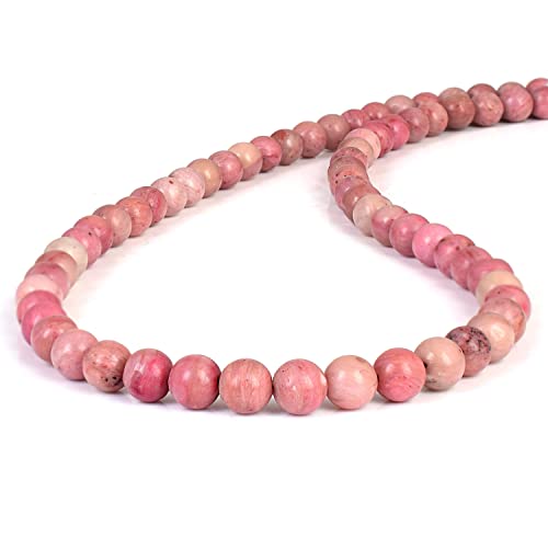 Vatslacreations 45 cm natürliche rosa Rhodonit glatte runde Edelstein-Halskette als Geschenk. Wunderschöne Halskette für den täglichen Gebrauch. Handgefertigte 6-mm-Choker-Halskette von Vatslacreations