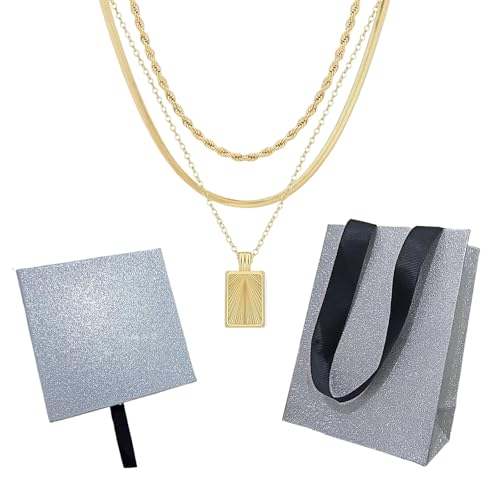 Vauki Halskette Damen - Gold Plattierter Twist-Kreisanhänger - Elegant für Alltag oder Hochzeit - Layering Kette Gold - Schmuck Set mit Silberner Box und Beutel von Vauki